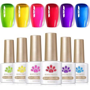 7ml Vernis Gel Semi Permanent Fluo Néon, 30% Gelée Cristal Rouge Bleu Jaune Vert Pourpre Fluorescente Eté Gel Vernis À Ongles Uv Led Soak Off Manucure 6 Couleurs - Neuf