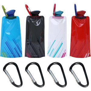Checarzhn--No1-Lot De 4 Sacs D'eau Potable Pliables - 4 Mousquetons - Pour La Randonnée, Le Camping - Accessoires Pour Eau Potable De Voyage - Neuf