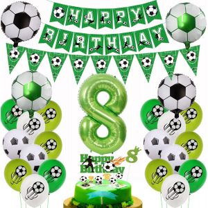 Ballon De Foot 8 Ans Anniversaire, 8 Ans Decoration Anniversaire Football, Vert Foot 8 Ans Anniversaire Garçon, 8 Ans Foot Gâteau Topper, Ballon De Football 8 Ans Garçon Foot Déco Gâteau - Neuf