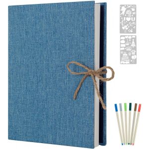 Album Photo Adhesif Scrapbooking 60 Pages,Lin Vintage Autoadhesif DIY Famille Scrapbook,Cadeaux de No&euml;l d'anniversaire de Mariage (Bleu) - Neuf