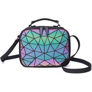 Sac &agrave; bandouli&egrave;re g&eacute;om&eacute;trique holographique et sac &agrave; main tendance pour femme,sac &agrave; bandouli&egrave;re lumineux avec poign&eacute;e sur le dessus,sac &agrave; bandouli&egrave;re r&eacute;fl&eacute;chissant - Neuf