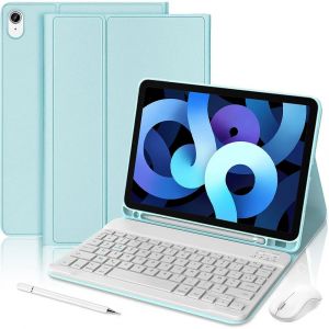 Coque Clavier pour iPad Air 11'' (M3/M2) / iPad Air 4/5 10,9'' - Cuir PU Bleu avec Clavier Bluetooth + Stylet + Souris - Neuf