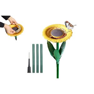 Mangeoire et bain d'oiseaux en forme de tournesol pour la d&eacute;coration de jardin avec support r&eacute;glable - Neuf