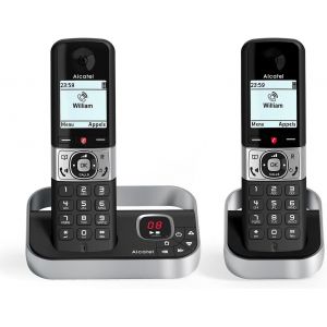 F890 Voice Duo - T&eacute;l&eacute;phone Fixe Sans Fil Dect Avec R&eacute;pondeur - &Eacute;cran Graphique Haute R&eacute;solution - Mains Libres - Blocage Des Appels - Sonnerie Vip - R&eacute;pondeur 50 Min - 2 Combin&eacute;s - Noir/Gris - Neuf