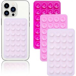 Lot de 3 ventouses en silicone des deux c&ocirc;t&eacute;s pour t&eacute;l&eacute;phone - Support ventouse en silicone pour t&eacute;l&eacute;phone - Support mains libres pour miroir de douche et poign&eacute;e &agrave; selfie de voiture - Rose - Neuf