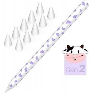 ERYI-Imprimé Vache Silicone Housse De Protection Pour Apple Pencil 2Ème Génération & Apple Pencil Pro Manchon Accessoire Avec 10 Embouts Apple (Violet) - Neuf