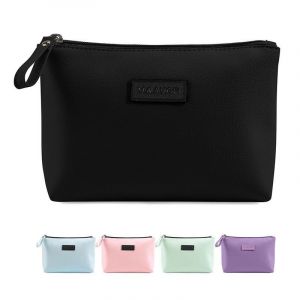 Noir,Petite trousse de Maquillage pour Sac à main,Portable Petite trousse de Maquillage,PU Cuir Imperméable de Voyage trousse de Maquillage avec Poignée,Mignon fermeture à Glissière Poche Multifonction pour les Femmes - Neuf