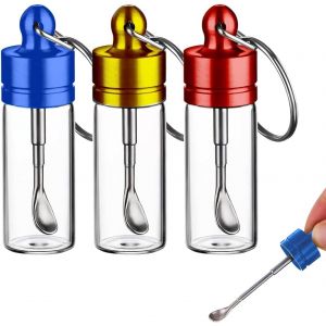 Mevronisshop-Mini Bouteille Verre, Lot De 3 Contenants Portatifs 6cm Avec Anneau Pour &Eacute;pices, Sucre (Rouge, Or, Bleu), Bocaux &Agrave; &Eacute;pices &Eacute;tanches Pour Cuisine Et Voyage - Neuf