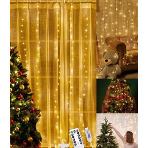 Kal-Guirlande Lumineuse Rideau,3m*3m 300 Led Usb String Rideau 8 Modes D'eclairage Avec Télécommande À 10 Crochets Et Minuterie Pour Décoration De Noël,Chambre,Fête,Mariage,Jardin(Blanches Chaudes) - Neuf