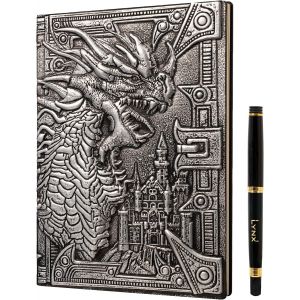 Chenquansarl-Carnet De Notes/Journal Dnd, Notebook Unique De 200 Pages Avec Dragon En Silver 3d En Relief Sur Faux Cuir - Pour Donjons Et Dragons/Dungeons & Dragons/D&d. Cadeau Accessoires Jdr Pour M - Neuf