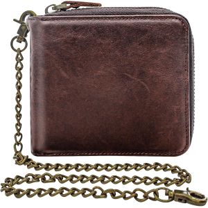 Portefeuille Avec Cha&icirc;ne Pour Homme - En Cuir V&eacute;ritable Avec Boucle Antivol - Protection Rfid, Compartiment &Agrave; Monnaie Et Plusieurs Compartiments Pour Cartes - Design Vintage Robuste Pour Le - Neuf