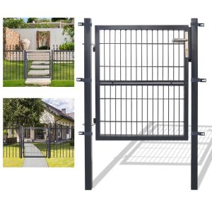 Portillon De Jardin Grillag&eacute; Portail De Jardin, En Acier Galvanis&eacute;, Cl&ocirc;ture Avec Serrure&iquest; Porte 120 X 100cm, Gris - Neuf