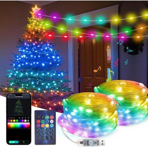Kal-Guirlande Lumineuse 10m 100 Led, Noël Fairy Lights Rvb, Contrôle App/Télécommande, Alimenté Par Usb, Étanche Ip65, Réagir À La Musique, Pour Intérieure, Halloween (2 Pièces 10 M) - Neuf