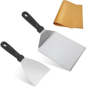 Lot de 2 spatules pour barbecue avec poignée en plastique, ustensiles de barbecue en acier inoxydable avec papier à hamburger ¿ Spatule pour hamburger Smash, spatule pour plancha, accessoires - Neuf