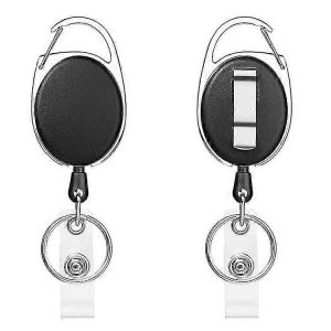 2 Pcs Porte-Badge Clip Bobine R&eacute;tractable Avec Porte-Cl&eacute;s Pour La Fixation De La Ceinture De Carte D'identit&eacute; - Neuf