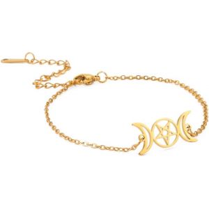 Eryi-Bracelet Déesse Triple Lune Pour Femmes Hommes Acier Inoxydable Style Unique Pentagramme Creux Lune (Double Cordon) Bracelets Réglables Amulettes Bijoux Cadeaux - Neuf
