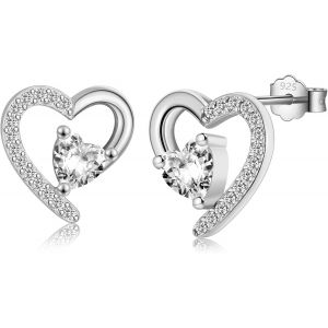 Kal-Petites Boucles D'oreilles En Argent 925 Avec Zircone Pour Femme Et Fille, Or Blanc - Neuf