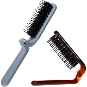 Lot De 2 Brosses &Agrave; Cheveux D&eacute;m&ecirc;lantes Pliables De Voyage-Mini Brosses &Agrave; Cheveux Pliables En Poils De Sanglier-Brosse De Voyage Portable De Poche Pour Femme-Pinceaux Compacts Pour Toutes Les - Neuf