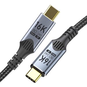 THEF-Câble USB C court 0,3 M compatible thunderbolt 5, 240W PD 3.1 cable usb c charge rapide, 80 Gbps data Chargeur Type C Nylon Tressé,Transmission vidéo 16K/8K/4K compatible thunderbolt 4/3 - Neuf