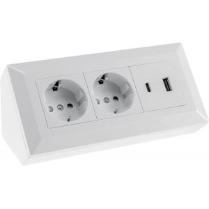 Bloc multiprise d'angle 2 prises USB-A USB-C PD,blanc - Neuf