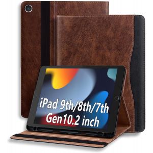 Kal-Coque Pour Ipad 9ème/8ème/7ème Génération, Modèle 2021/2020/2019 Tablette Housse De Protection Étui Pencil Holder Support Multi Angles Avec Auto Schlaf/Aufwach En Cuir Pu Pour Ipad 10.2"" Marron - Neuf
