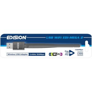 EDISION Adaptateur WiFi USB EDI-Mega 2, WiFi dongle MTK7601, 150 Mbps, 2.4GHz, Antenne inclinable, Compatible avec Picco T265 Pro HD, Ping T2/C, Proton S2 Plus, Piccollino, Piccollo, Windows & Linux - Neuf