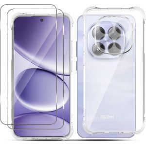 JGD-Pour Xiaomi Redmi Note 15 Pro 5G en verre tremp&eacute; avec coque, 2 films de protection d'&eacute;cran et 1 coque de protection pour t&eacute;l&eacute;phone portable, en verre de duret&eacute; 9H, fin, en silicone TPU, ne - Neuf