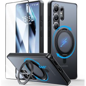 LORANKA-Support Rotatif &agrave; 360&deg;Coque pour Samsung Galaxy S25 Ultra avec 1*Film Protecteur, avec Magsafe [Invisible Stand][Norme Militaire] Antichocs Antirayures Case Noir - Neuf