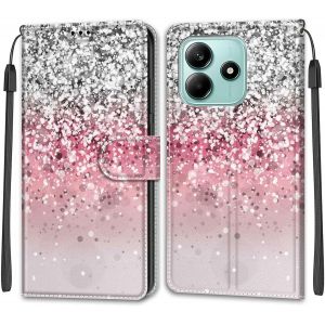Kal-Coque Pour Xiaomi Redmi Note 14 5g, Fermeture Magnétique Pochette Protection Etui Housse Avec Fentes Pour Cartes Pu Étui Compatible Xiaomi Redmi Note 14 5g Argent Et Rose - Neuf