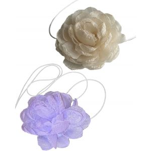 Kal-2 Pièces Collier De Fleurs Vintage, Collier De Fleurs Bohémien, Collier De Roses Ajustable En Tissu Pour Les Femmes, Les Filles, Les Mariages, Les Fêtes D'anniversaire (Blanc Et Violet) - Neuf