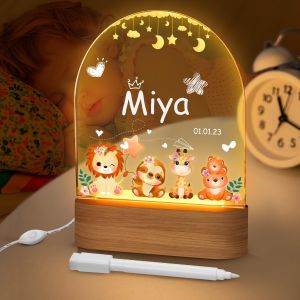 Kuwl-Veilleuse Bébé Personnalisé, Peut Écrire Le Nom Et La Date, Cadeau Naissance Fille Et Garçon, Cadeau Bebe, Cadeau Bapteme Fille/Garçon, Personnalisé Lampe Chevet Enfant - Neuf