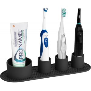 KALANKA-Support de Brosse &agrave; Dents &eacute;lectrique , Support en Silicone pour Grand Manche, Organiseur de Brosse &agrave; Dents &agrave; 4 Compartiments Compatible avec Oral-B DB4010, Pro 100 CrossAction(Noir) - Neuf