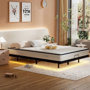 Cadre de lit LED en m&eacute;tal 140x190 cm, hauteur 20 cm, cadre de lit flottant, pieds dissimul&eacute;s, noir - Neuf