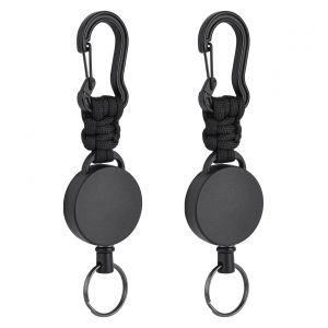Porte-Clés Rétractables En Forme De Gourde Noire, Lot De 2 Mousquetons Robustes, Porte-Badges Rétractables Avec Cordon Tressé, Porte-Clés Et Cordon En Fil D'acier, Pour Randonnée Et Extérieur-Générique - Neuf
