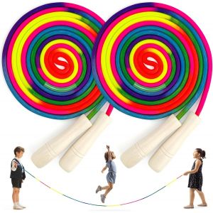Meimie-Saut Corde Groupes,5m Corde À Sauter Longue,Poignée En Bois Antidérapantes Corde De Coton Colorée Jump Rope Corde À Sauter Longueur Réglable Pour Enfants - Neuf