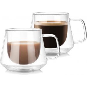 Tianyi-Verres À Double Paroi Pour Latte Macchiato, Lot De 2 Verres À Cappuccino De 200 Ml, Verres À Café Expresso À Double Paroi, Verres Thermiques, Verre À Thé, Tasses À Café Pour Lait, Bière (200ml - Neuf