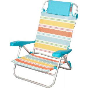 Ulteronixshop-Chaise Pliante de Plage, 47 x 49 x 82 cm, inclinable en 8 Positions, en Aluminium et textil&egrave;ne &agrave; Rayures Multicolores, avec Coussin, Poche arri&egrave;re et poign&eacute;es &agrave; Main, mod&egrave;le Santorini ( - Neuf