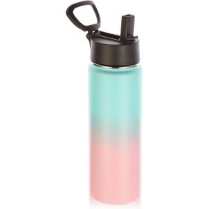 Kalanka-660ml Bouteilles D'eau En Acier Inoxydable Avec Paille, Bouteille Isotherme Caf&eacute; Double Paroi Avec Couvercle Sans Bpa, Bottle R&eacute;utilisable En M&eacute;tal &Eacute;tanche Pour Sport, Enfant, Cadeaux - Neuf