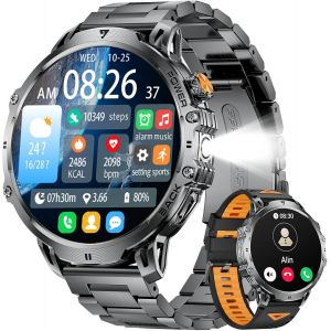 Montre Connectée Homme Avec Appel Bluetooth, 1,85"" Grande Smartwatch Avec 1000mah Batterie, Led Lampe Torche, 100+ Sportmodi, Fréquence Cardiaque, Moniteur De Sommeil Pour Ios Android - Neuf