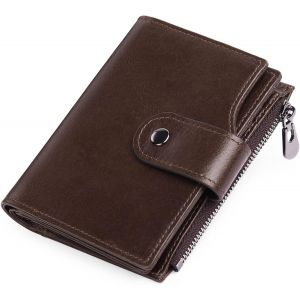 Portefeuille marron en cuir véritable pour homme, blocage RFID, à deux volets, avec 11 emplacements pour cartes de crédit et 2 porte-monnaie zippés (1 pièce) - Neuf