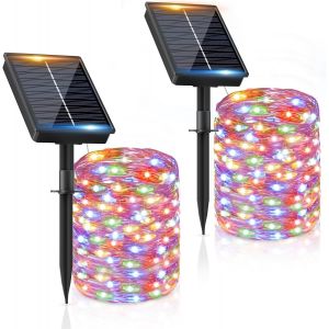KAL-Guirlande Solaire Exterieur 2 X 16M 160Led Guirlande Lumineuse Exterieure Solaire Étanche Coloré 8 Modes Lumière Solaire Décoration Pour Jardin Terrasse Maison Fête Noël Mariage - Neuf