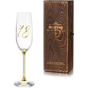 Ytfhg-Champagne Flute 18 Ans: Anniversaire Cadeau Flûte Dor Avec Coffret Bois Pour Homme Femme Fille Garcon Personnalisé Cristal D'anniversaire Verre Idee Cadeaux Birthday 7.04oz - Neuf