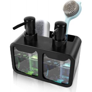 Distributeur de savon liquide vaisselle : 350 ml Distributeur de savon de cuisine avec porte-éponge et porte-brosse,organisateur d'évier avec bac d'égouttement pour cuisine,salle de bain.[L83] - Neuf