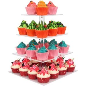 Pr&eacute;sentoir &Agrave; Cupcakes Carr&eacute; &Agrave; 4 &Eacute;tages Pour Les Vacances,Les Mariages,Les F&ecirc;tes D'anniversaire - Neuf