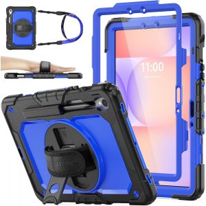 Coque Pour Samsung Galaxy Tab S10 Lite 5g/ S10 Fe 2025/S9 Fe 10,9''/ S9 11'' 2023, Coque Antichoc Avec Protecteur D'écran Porte-Stylo [Dragonne Rotative À 360] Et Support, Bleu - Neuf