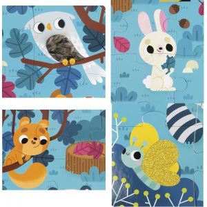 FEW-- Puzzle Tactile Enfant Les Animaux de la Forêt 20 Pièces dont 7 Texturées - Jeu Educatif et Sensoriel - Toucher, Motricité Fine et Concentration - Dès 2 Ans, J02685 - Neuf