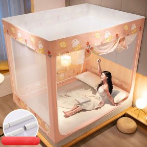 HJLIAN Rideaux de lit a baldaquin, filet respirant haute densite, stable et doux pour la peau, pour chambre d'hotel, motif lapin sur gaze rose, lit de 1,5 metre (epais et vernis au four) - Neuf