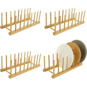 Tianyi-Lot De 4 Supports D'assiettes En Bois À 8 Emplacements - Égouttoir À Vaisselle En Bambou - Support Pour Assiettes, Planche À Découper, Couvercle De Casserole, Bol - Neuf