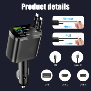 5 En 1 Chargeur Voiture R&eacute;tractable, Charge Rapide, Charge Rapide Universelle Pour T&eacute;l&eacute;phones Mobiles, Voyage Camping Car Accessoires - Neuf