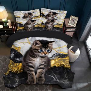 Sjzg-Housse De Couette 200x200 Chat,Ensemble Deparure De Lit En Chat Douces Et Confortables,Avec Fermeture &Eacute;clair Housse De Couette +2 Taies D'oreiller 50x75 Cm (D, 200x200cm) - Neuf